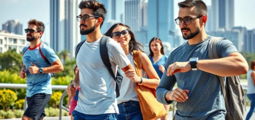 Une scène montrant des personnes utilisant des technologies portables dans leur vie quotidienne.