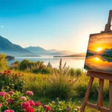 Une scène naturelle paisible illustrant l'harmonie entre la nature et l'art.