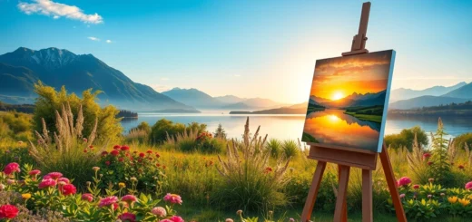 Une scène naturelle paisible illustrant l'harmonie entre la nature et l'art.