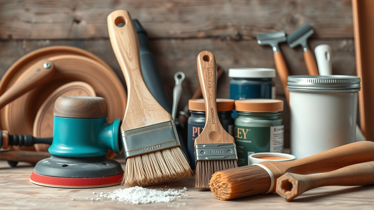 outils de restauration de meubles sur une table