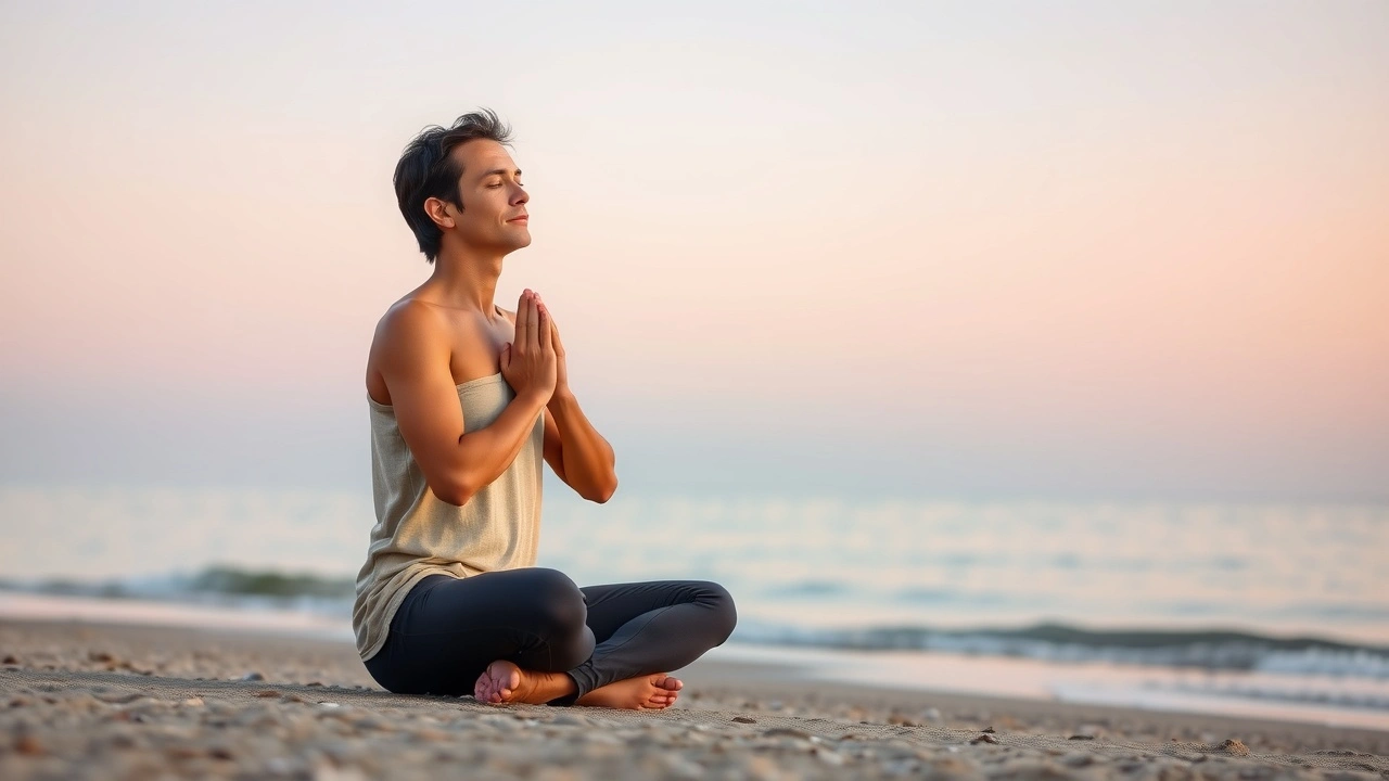 person respirant en pleine nature sur une plage