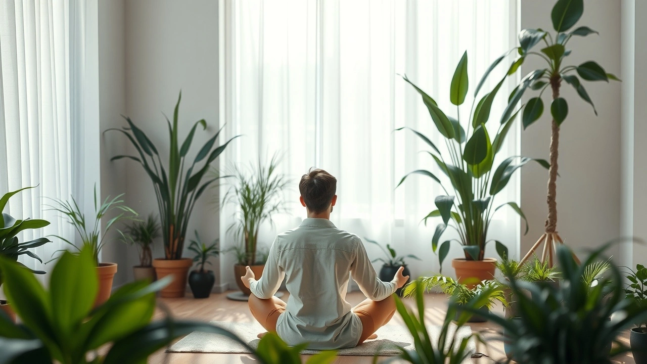 person en méditation dans un cadre intérieur tranquille
