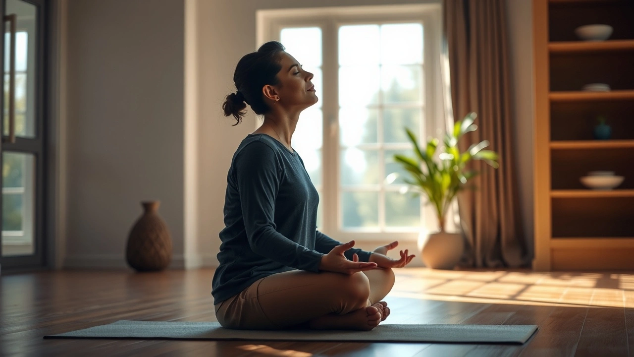 person pratiquant la respiration consciente dans un environnement serein