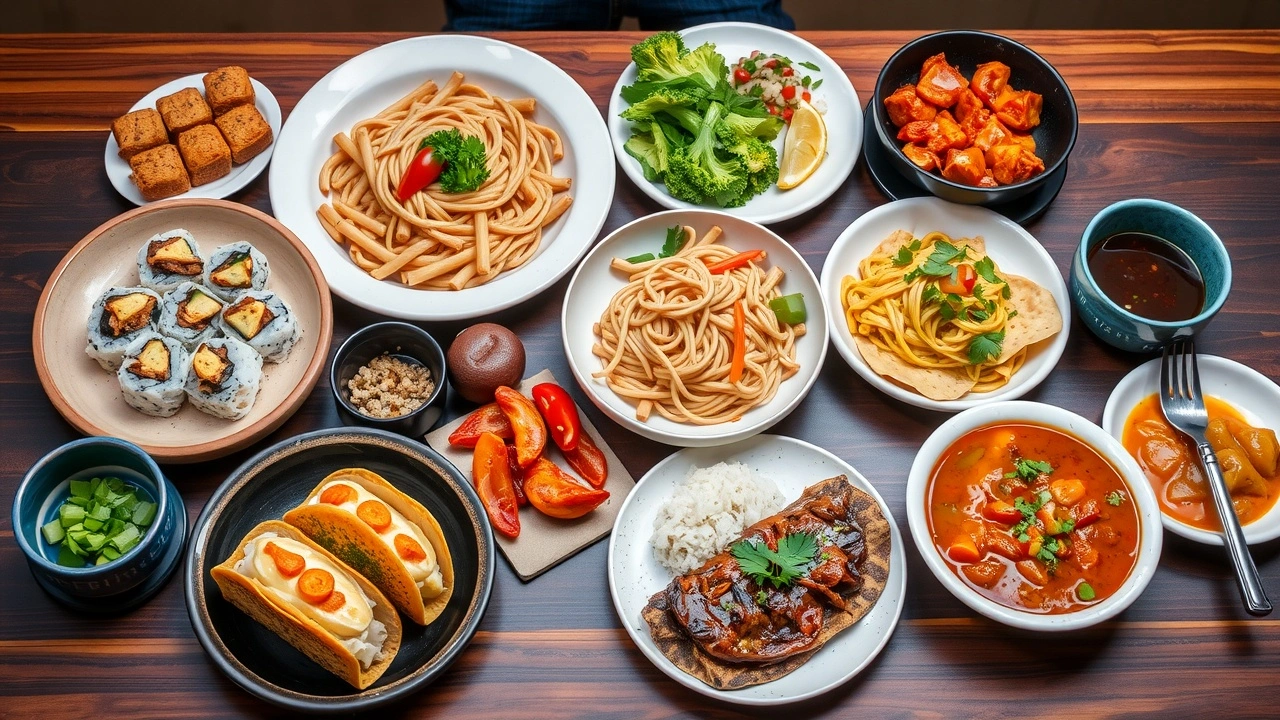 plat de plats internationaux sur une table