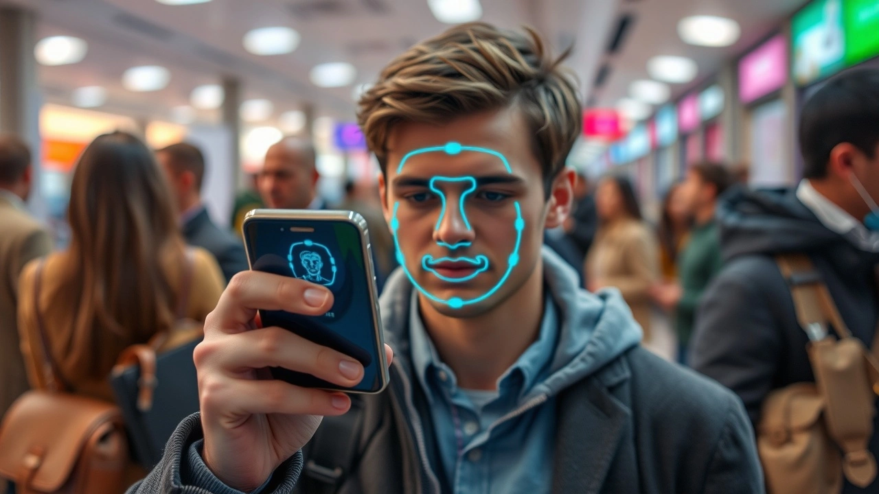 person utilise une technologie de reconnaissance faciale