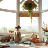 Un espace intérieur serein illustrant des rituels de gratitude créatifs.