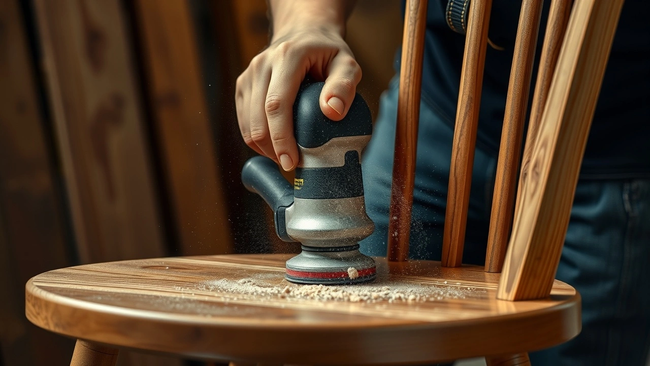 une personne ponçant une chaise en bois