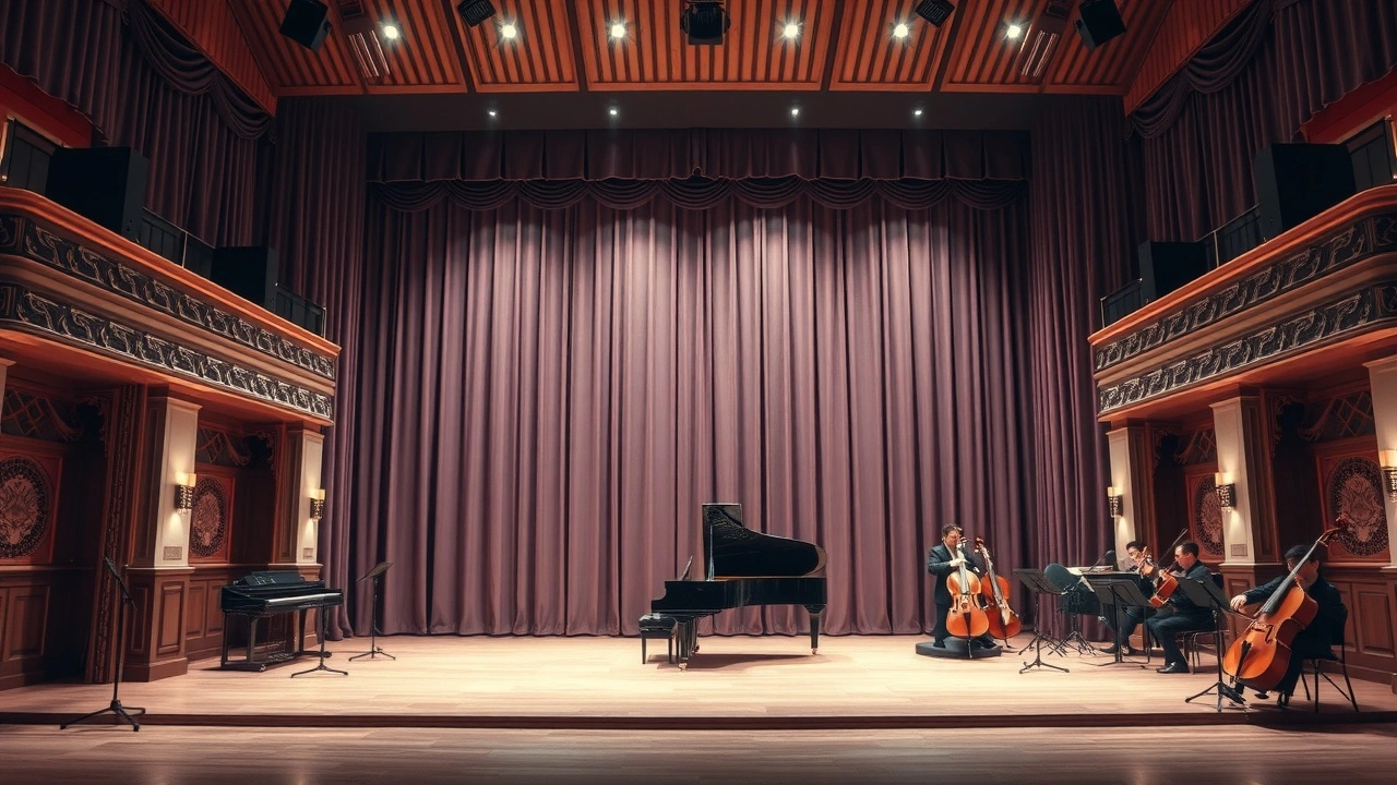 scène de théâtre avec éléments musicaux classiques