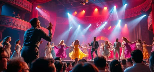 Une scène captivante d'une performance de comédie musicale.