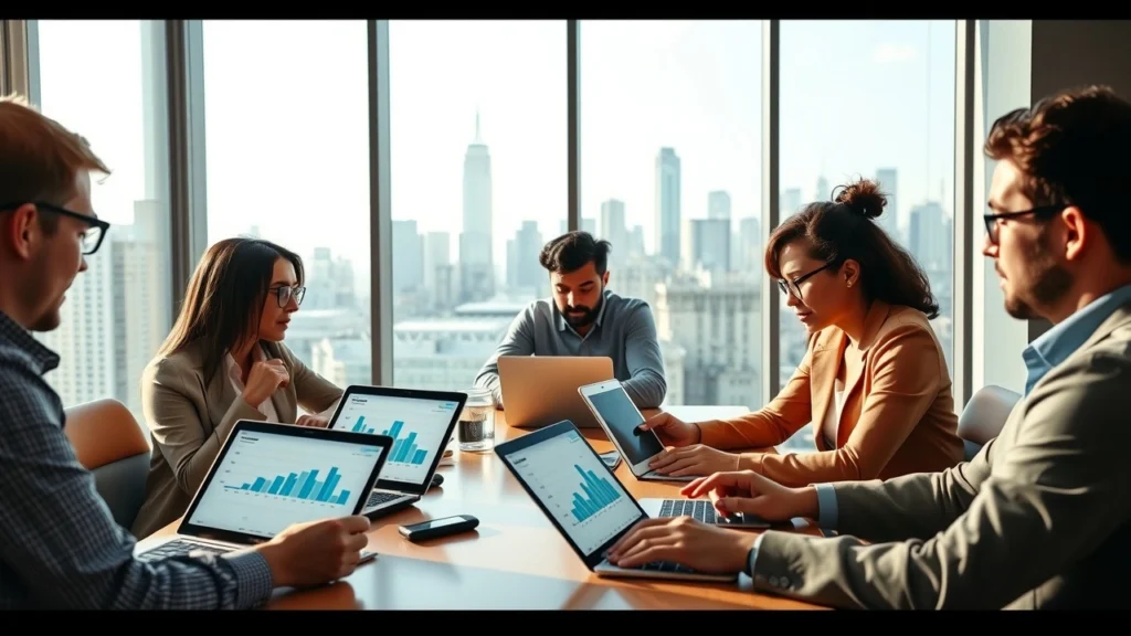 Groupe de personnes analysant des simulations financières pour planifier leur avenir économique.