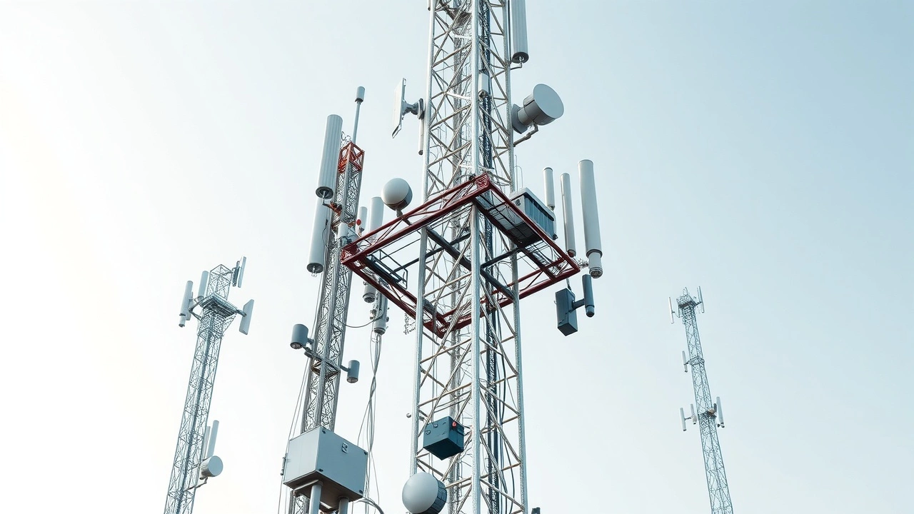 Tour de telecommunications moderne avec antennes et équipements
