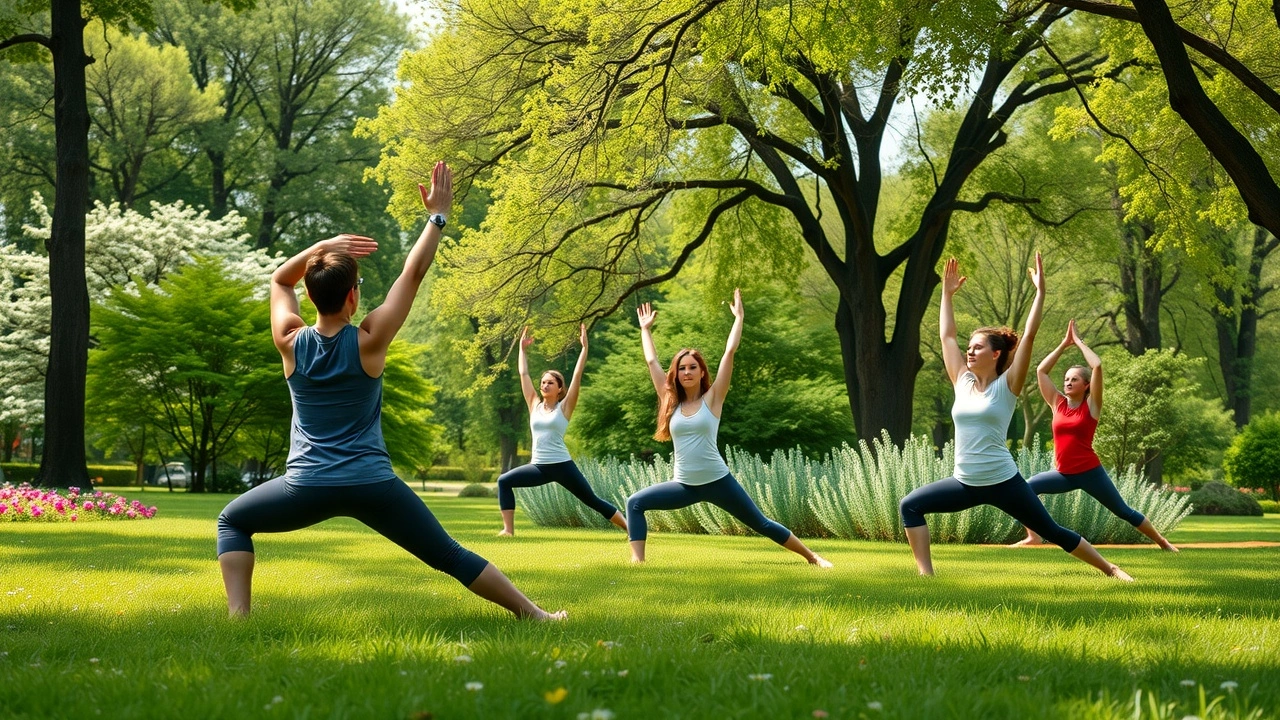 personnes faisant du yoga dans un parc verdoyant
