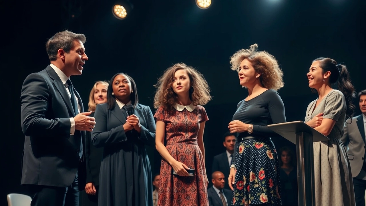 artistes de theatre sur scene en pleine performance