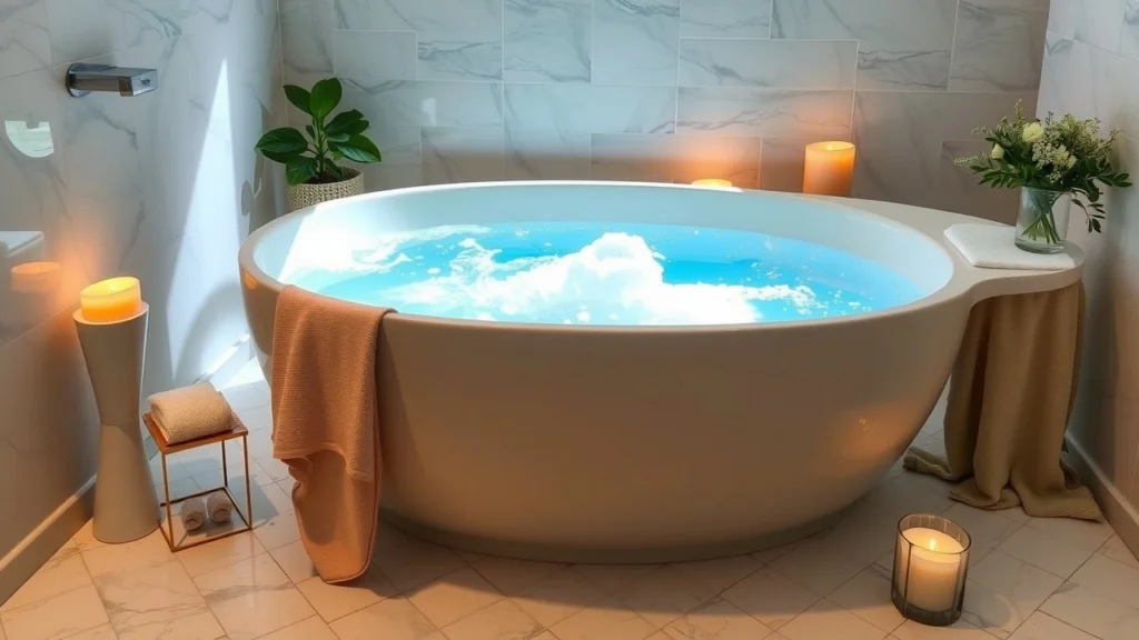 Une baignoire de sel dans une salle de bain calme et luxueuse