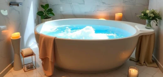 Une baignoire de sel dans une salle de bain calme et luxueuse