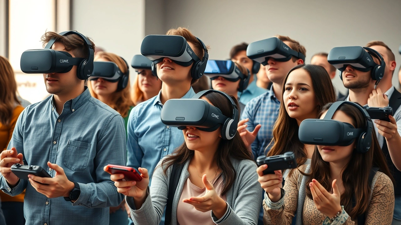 groupe divers utilisant des technologies de divertissement interactif