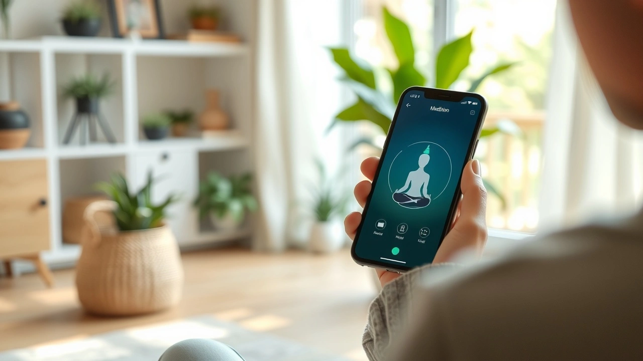 person utilisant une application de meditation sur smartphone