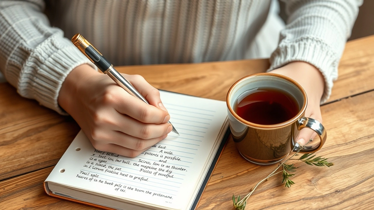 person ecrivant dans un journal de gratitude