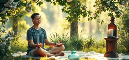 Une personne pratiquant des rituels de gratitude dans la nature, symbolisant l'épanouissement.