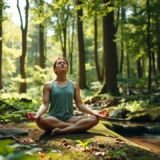 Une scène paisible dans les bois illustrant des rituels de nature pour revitaliser la santé mentale et physique.