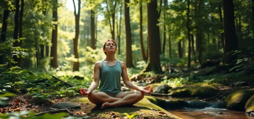 Une scène paisible dans les bois illustrant des rituels de nature pour revitaliser la santé mentale et physique.
