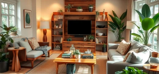 Un salon élégant avec des éléments de déco zéro déchet et chic.