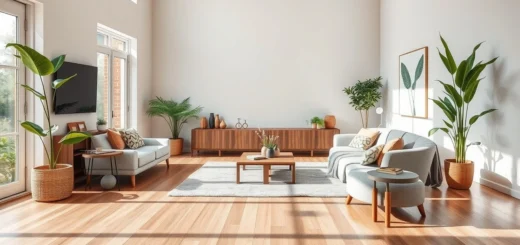 Un salon moderne avec un revêtement de sol durable, mettant en avant l'esthétisme et l'éco-responsabilité.