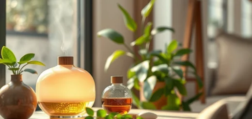 Une scène intérieure sereine avec des parfums naturels et durables