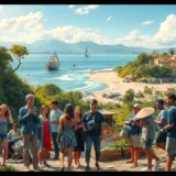 Groupe de voyageurs engagés dans des activités de voyage responsable.