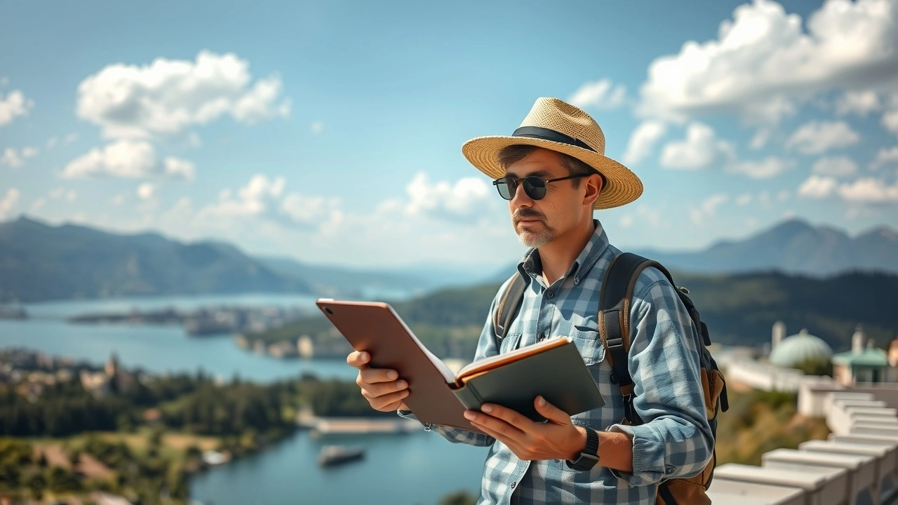 voyageur prenant des notes sur son experience de voyage