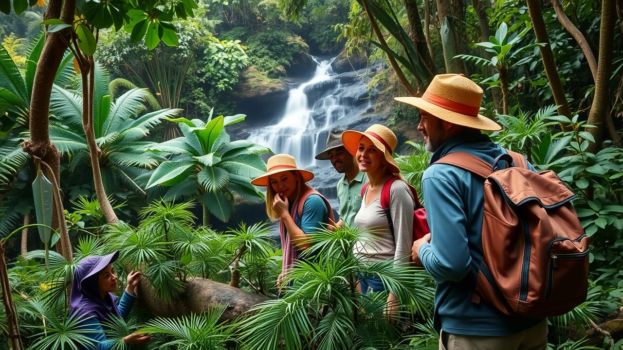 voyageurs responsables dans une foret tropicale luxuriante