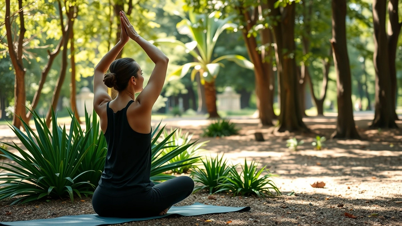 person faisant du yoga en pleine nature